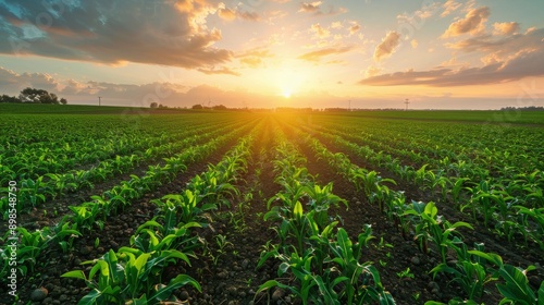 Rolling Green Field With Background Hills