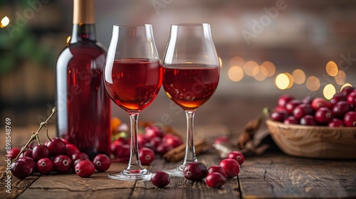 Two Glasses of Cranberry Wine on a Table