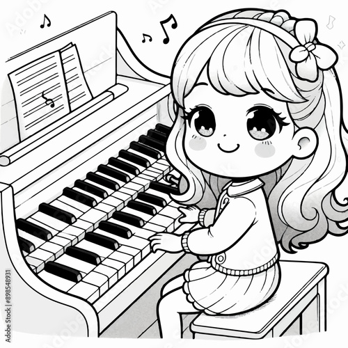 girl plays the piano musical kids coloring page