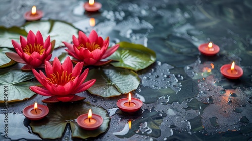 Floating Candles on Water Pond