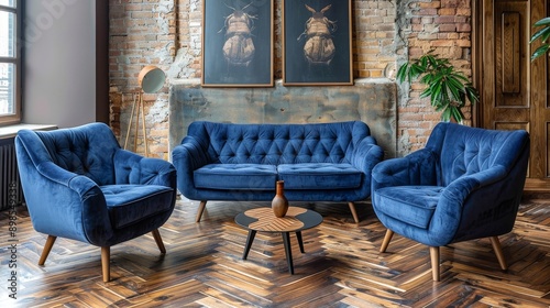 Two Chairs and a Table With Potted Plants in a Room
