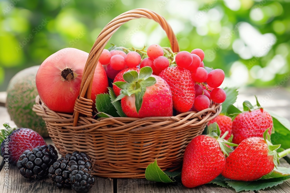 Basket of fresh fruits in a natural setting Basket of fresh fruits in a natural setting