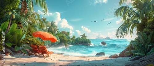 Two Lawn Chairs on Sandy Beach