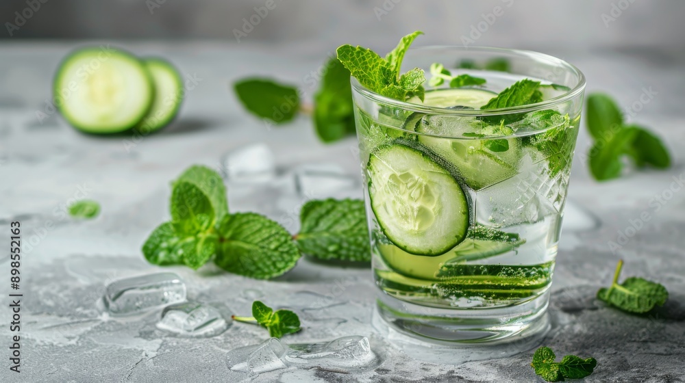 Cucumber Slices and Mint in Glass of Water Cucumber Slices and Mint in Glass of Water