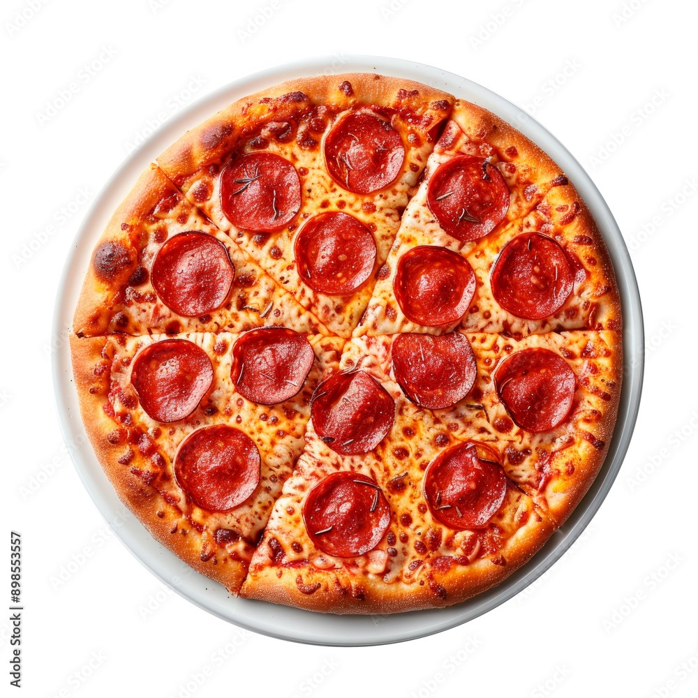 Pepperoni pizza, top view. PNG element isolated on transparent background. Pepperoni pizza, top view. PNG element isolated on transparent background.