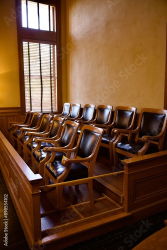 jury box with twelve chairs at the old courthouse