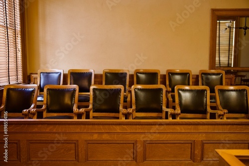 jury box with twelve chairs at the old courthouse