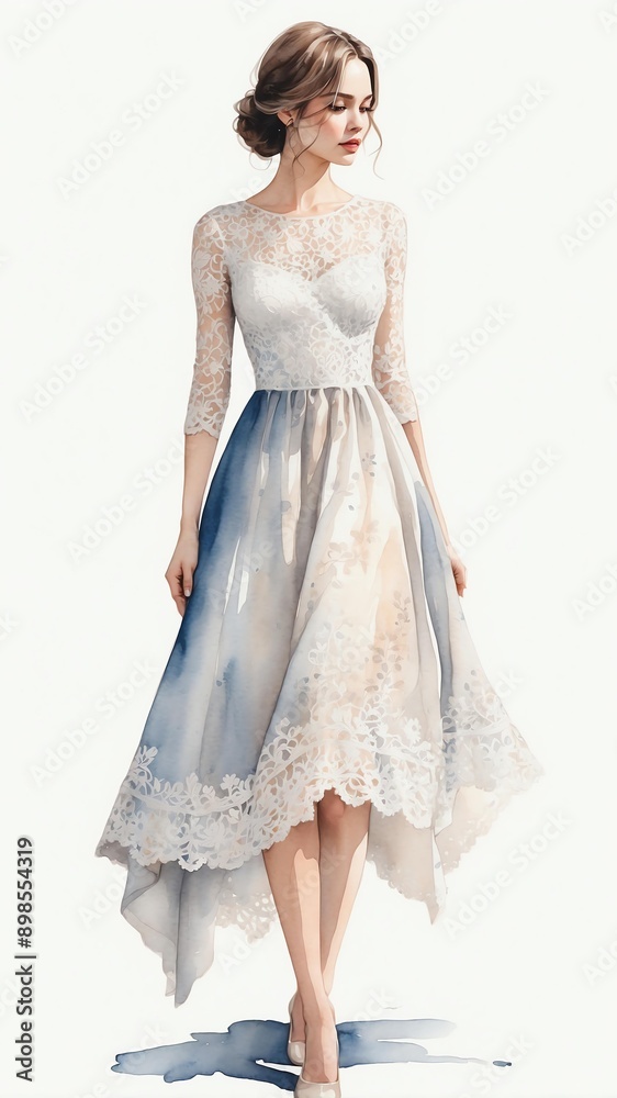 Naklejka premium watercolor illustration of a woman wearing lace dress background