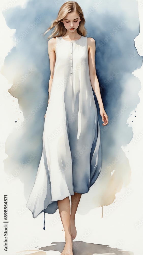 watercolor illustration of a woman wearing flowy linen background watercolor illustration of a woman wearing flowy linen background