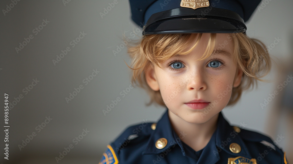 child dressed as a police officer standing before white background child dressed as a police officer standing before white background