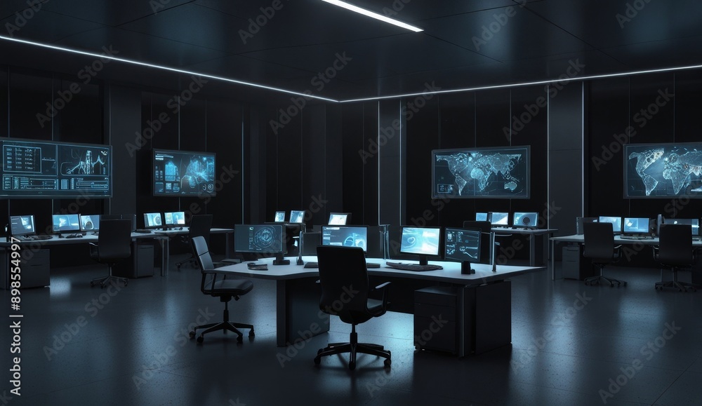 High-Tech Control Room with Data Displays