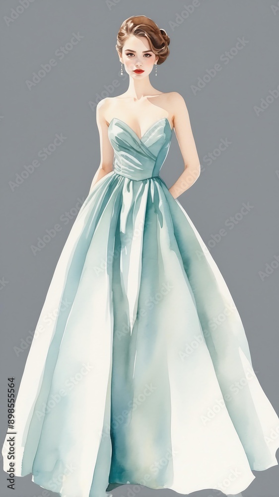 Fototapeta premium watercolor illustration of a woman wearing ball gown background
