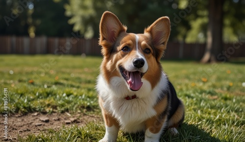 Happy Corgi in a Sunny Park