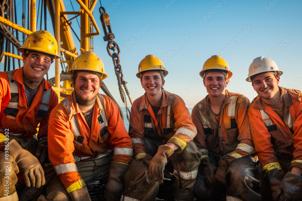 Workers on an Oil Rig at Sunrise Workers on an Oil Rig at Sunrise