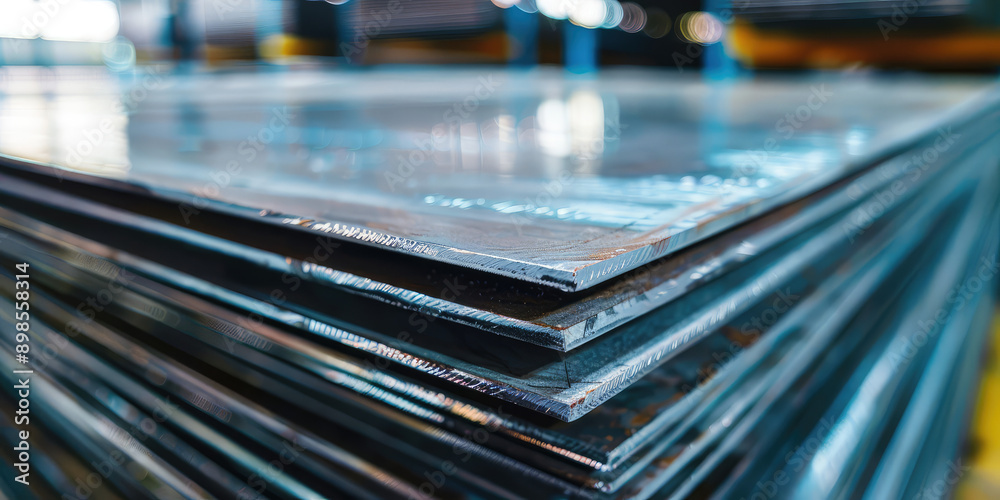 Sheets of metal in a stack, warehouse. Steel metalwork background. Sheets of metal in a stack, warehouse. Steel metalwork background.