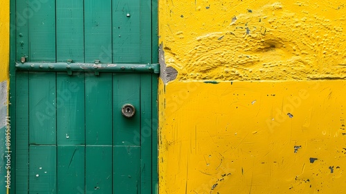 Textured Green Door and Yellow Wall Contrast