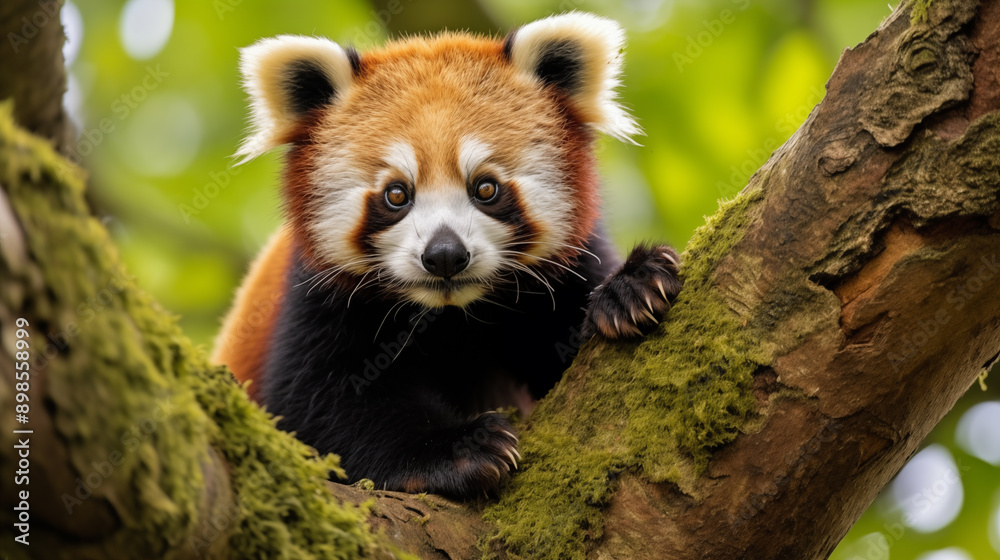Fototapeta premium Red panda (Ailurus fulgens) on tree