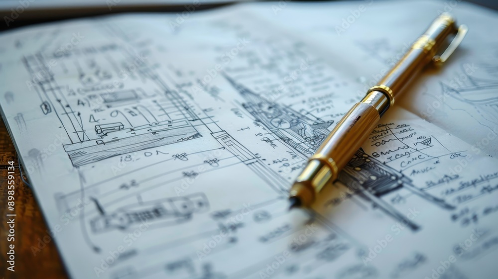 Creative Process Unveiled: Close-Up of Intricate Sketchbook with Detailed Drawings and Notes Creative Process Unveiled: Close-Up of Intricate Sketchbook with Detailed Drawings and Notes