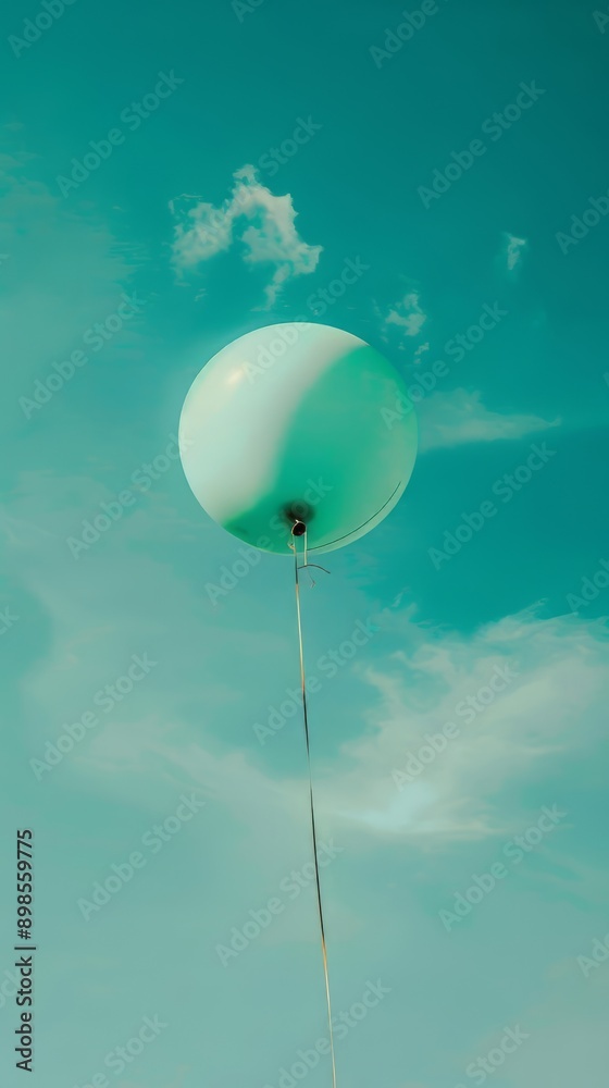 Obraz premium A Single Green Balloon Floating Against a Turquoise Sky