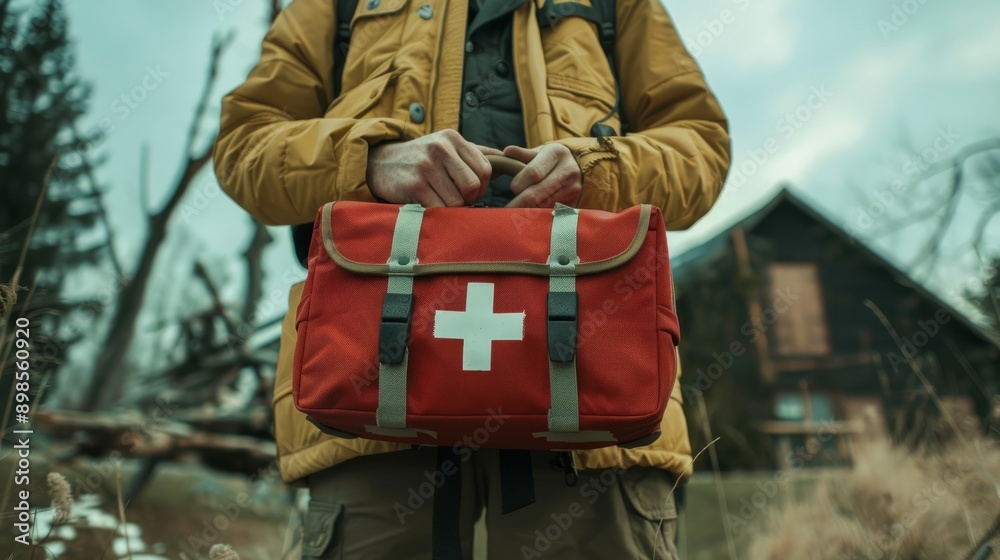 Fototapeta premium man holding first aid kit generative ai