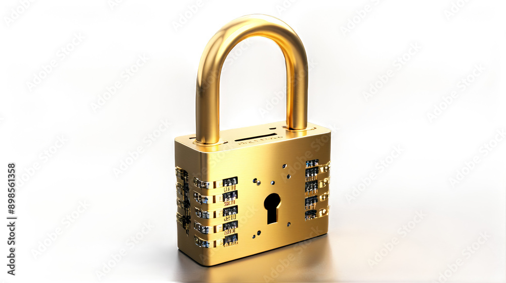 Golden padlock with integrated electronic circuits, password security technology for fraud prevention and confidential data network. isolated transparent background Golden padlock with integrated electronic circuits, password security technology for fraud prevention and confidential data network. isolated transparent background