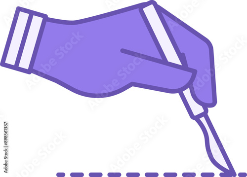 Surgery Color Icon. Vector Icon. Hand With Scalpel Making An Incision. Surgeon's Hand, Operation. Health And Medicine Concept