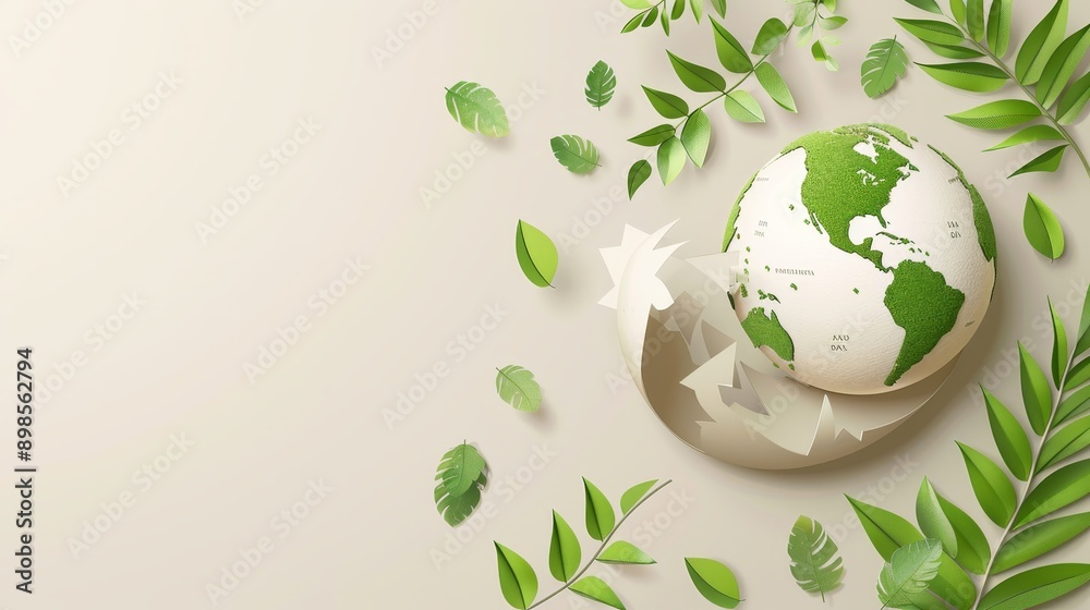 A green globe with leaves surrounding it A green globe with leaves surrounding it