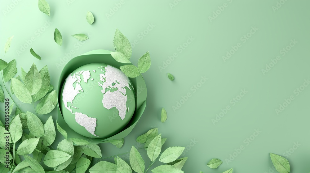 A green globe with leaves surrounding it A green globe with leaves surrounding it