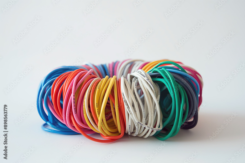custom made wallpaper toronto digitalMinimalistic photo of a bundle of colorful electric wires against a white background.
