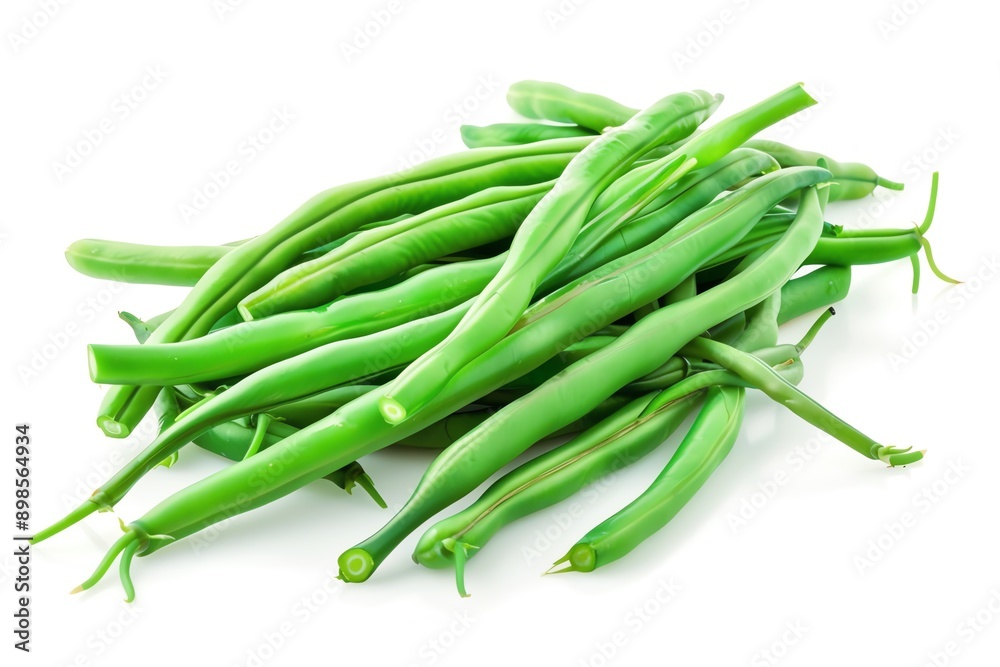 Fresh green beans on a white background. Perfect for illustrating healthy eating, vegan meals, or farm fresh produce. Fresh green beans on a white background. Perfect for illustrating healthy eating, vegan meals, or farm fresh produce.