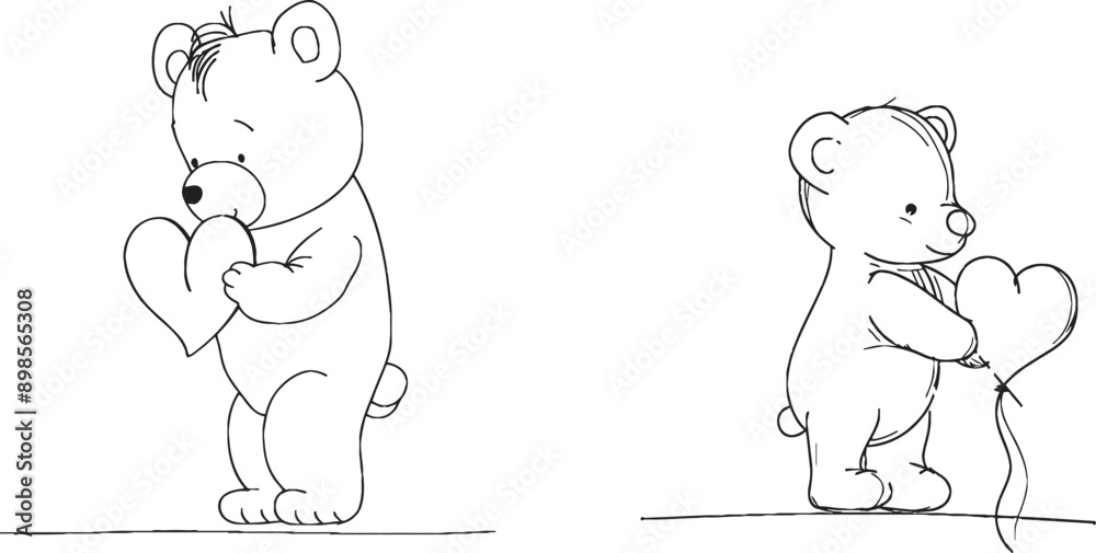Love concept print with one line Teddy bear, continuous line cute animal with gift, romantic Valentine's Day postcard. Modern illustration. Love concept print with one line Teddy bear, continuous line cute animal with gift, romantic Valentine's Day postcard. Modern illustration.