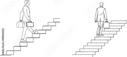 Continually drawing in one line. Reach the target. Businessman climbing stairs to reach the target. Conceptual modern illustration for business concepts.