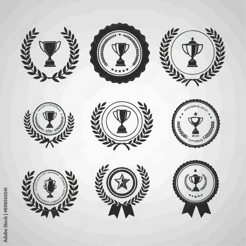 Black and white vector silhouette of Trophy set on white background Black and white vector silhouette of Trophy set on white background