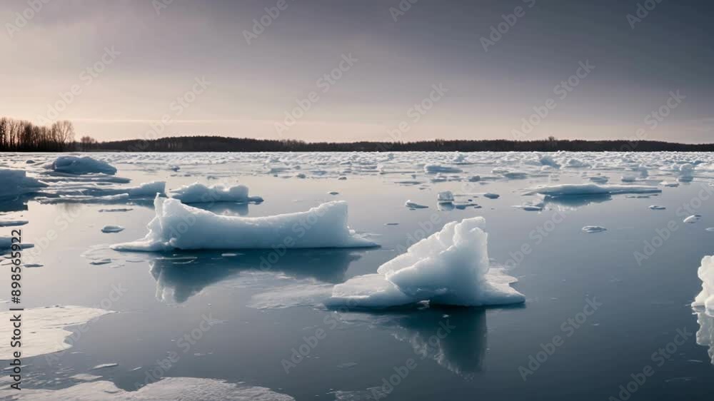 Ice sheets glide on the water's surface Ice sheets glide on the water's surface