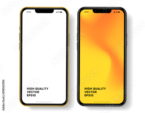 Realistic smartphone mockup. Mobile phone vector with isolated on white background. Device front view. 3D mobile phone with shadow. Realistic, high quality smart phone mockup for ui ux presentation.