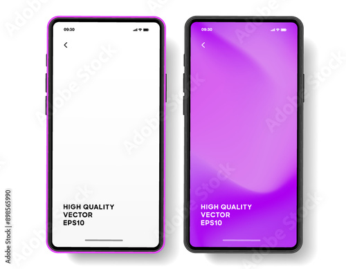 Realistic smartphone mockup. Mobile phone vector with isolated on white background. Device front view. 3D mobile phone with shadow. Realistic, high quality smart phone mockup for ui ux presentation.