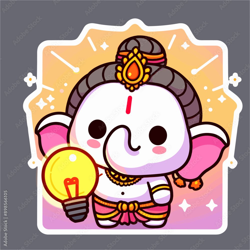 Cute sticker of Lord Ganesha, symbolizing blessings for love, wisdom, travel, career, success, health, and wealth. Cute sticker of Lord Ganesha, symbolizing blessings for love, wisdom, travel, career, success, health, and wealth.