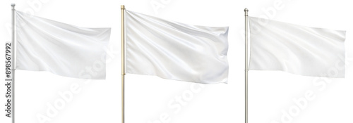 Set of white flags layouts, three white flags on a transparent background, isolated