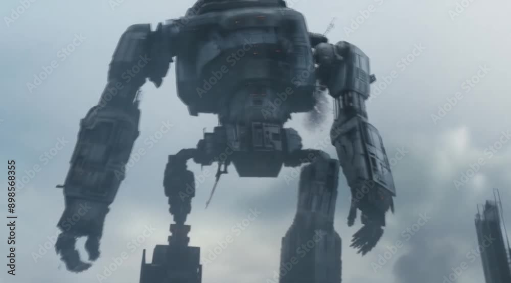 Giant mecha monster robot scene, Take the video going around the object Giant mecha monster robot scene, Take the video going around the object