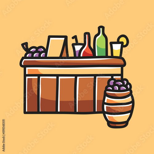 Wine Bar Vector Cartoon Illustration. Bar Table Icon Concept Isolated Premium Vector. Flat Cartoon Concept. Doodle Cartoon Illustration Style. Suitable for Any Project