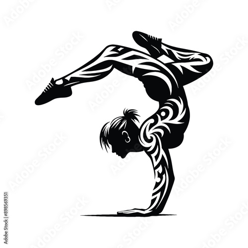 Parkour  female player in ethnic tribal pattern illustration, emblem shield badge