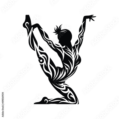 Parkour  female player in ethnic tribal pattern illustration, emblem shield badge