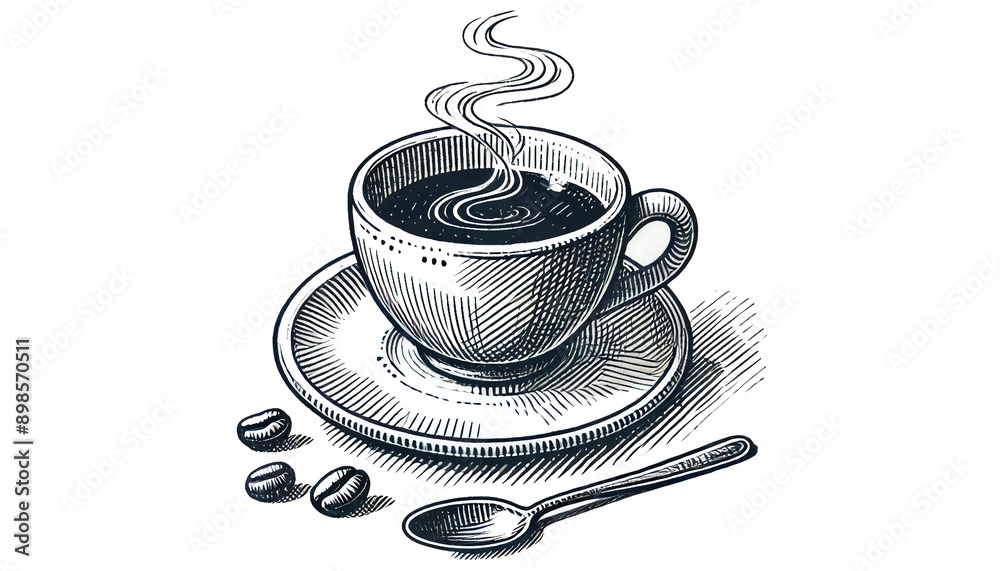 custom made wallpaper toronto digitalHand-drawn coffee cup with steam on a plate