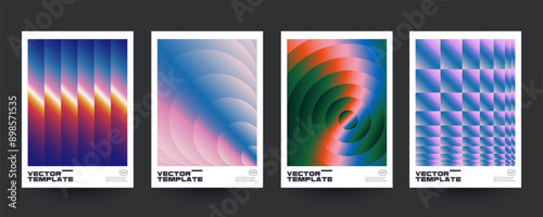 Minimal posters with retro gradient shapes and patterns. Vector design.