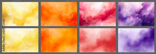 Set of vector colorful watercolor backgrounds for business card or flyer assets - stock illustration