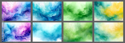 Set of vector colorful watercolor backgrounds for business card or flyer assets - stock illustration
