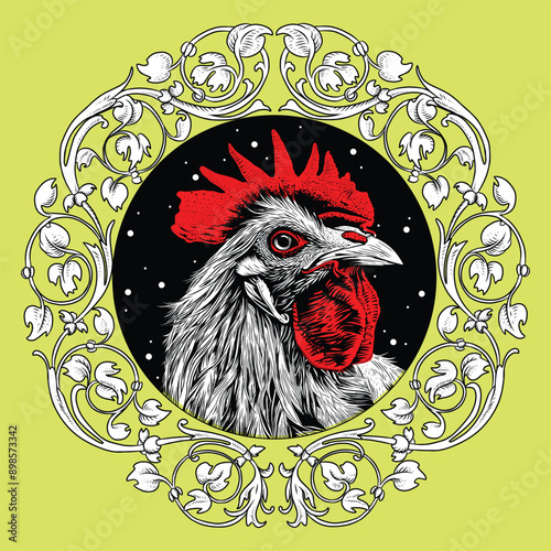 head of chiken, hand drawn roosters head