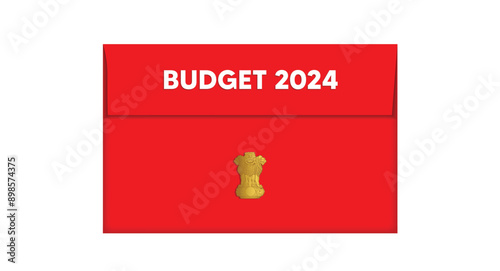 Indian Budget 2024 red envelope vector on white isolated