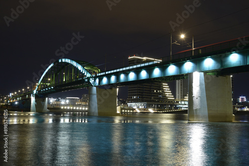 Night shot of King Alexander bridge in Belgrade, Serbia