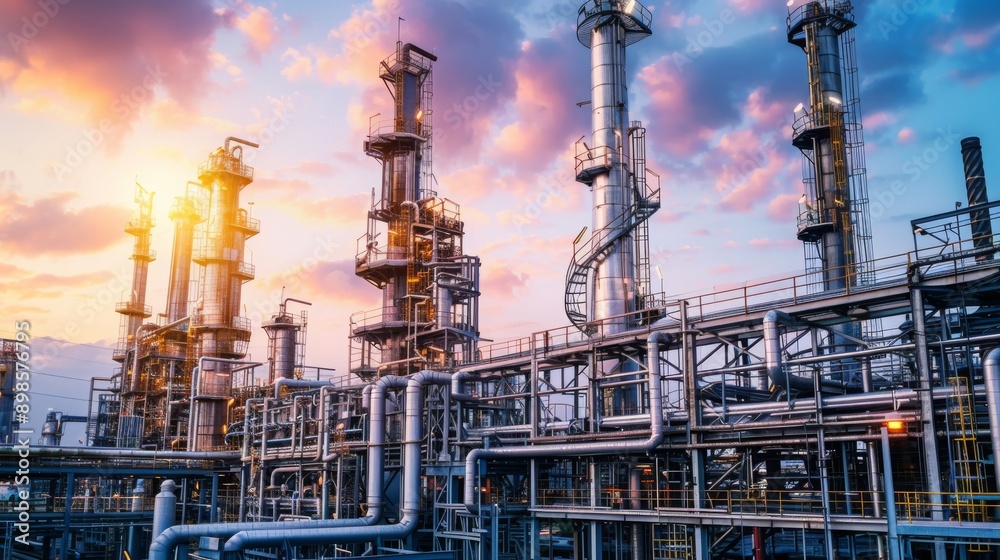 Gas processing plant with complex network of pipes and control panels Gas processing plant with complex network of pipes and control panels